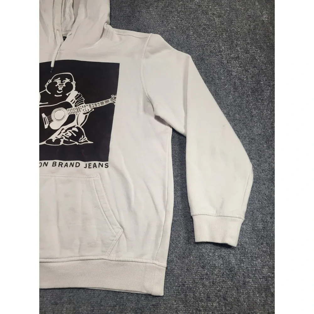 True Religion Men's White Logo Pullover Over Box Hoodie Size Large